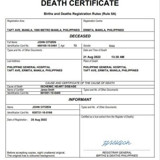 Philippines vital record death certificate Word and PDF template download template file