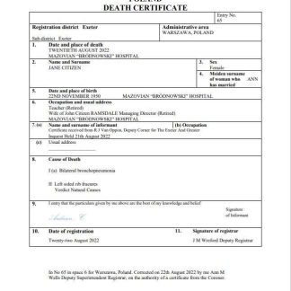 Poland death certificate Word and PDF template download template file