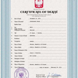 Poland vital record death certificate PSD template download template file