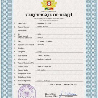Portugal death certificate PSD template download template file
