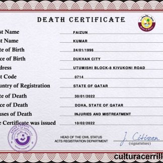 Qatar vital record death certificate PSD template download template file