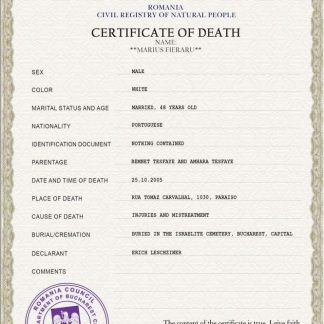 Romania death certificate PSD template download template file