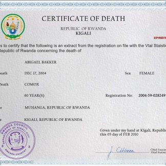Rwanda vital record death certificate PSD template download template file