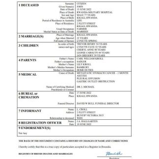 Rwanda vital record death certificate Word and PDF template download template file