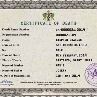Saint Lucia vital record death certificate PSD template download template file