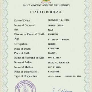 Saint Vincent and the Grenadines death certificate PSD template download template file