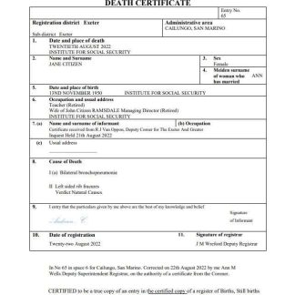 San Marino death certificate Word and PDF template download template file