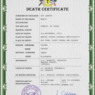 Sao Tome vital record death certificate PSD template download template file