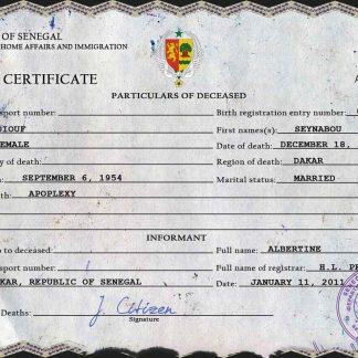 Senegal vital record death certificate PSD template download template file