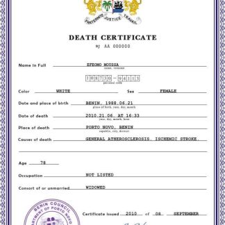 Benin vital record death certificate PSD template download template file