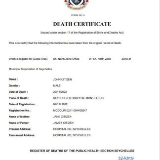 Seychelles vital record death certificate Word and PDF template download template file