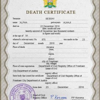 Sierra Leone vital record death certificate PSD template download template file