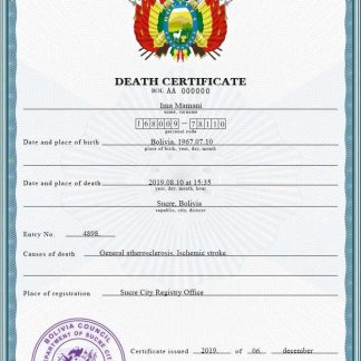 Bolivia death certificate PSD template download template file