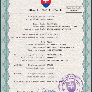 Slovakia vital record death certificate PSD template download template file