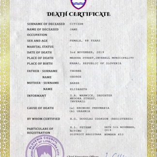 Slovenia death certificate PSD template download template file