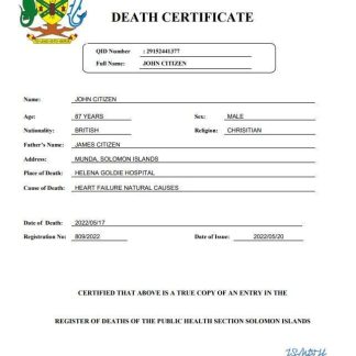 Solomon Islands vital record death certificate Word and PDF template download template file