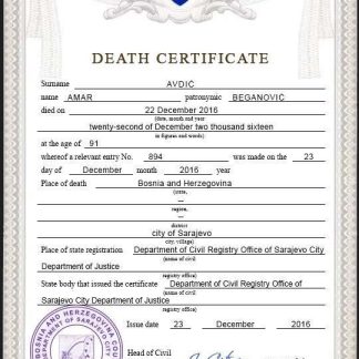 Bosnia and Herzegovina vital record death certificate PSD template download template file