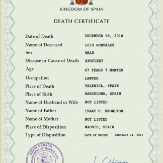 Spain death certificate PSD template download template file