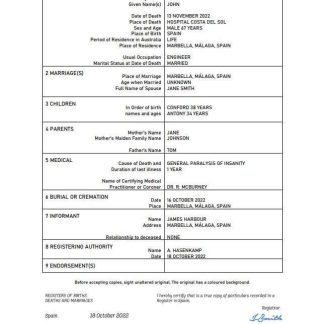 Spain death certificate Word and PDF template download template file