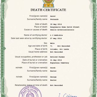 Sri Lanka vital record death certificate PSD template download template file