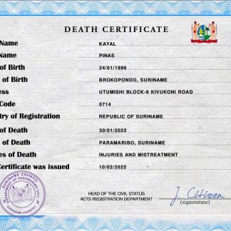 Suriname vital record death certificate PSD template download template file