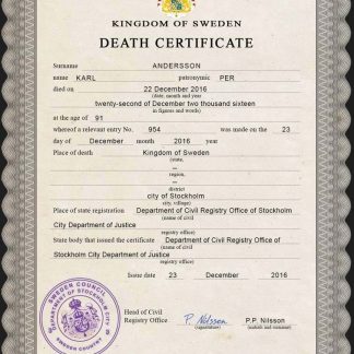 Sweden vital record death certificate PSD template download template file