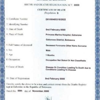 Botswana death certificate template in PSD format download template file