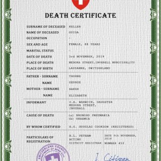 Switzerland death certificate PSD template download template file