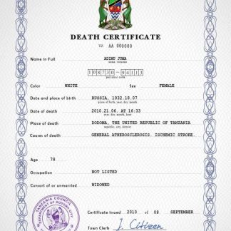 Tanzania vital record death certificate PSD template download template file