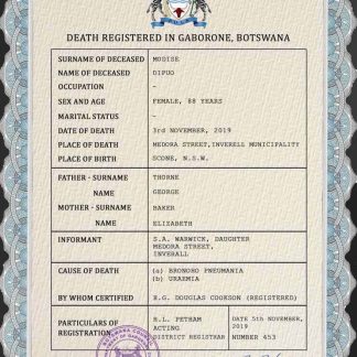 Botswana vital record death certificate PSD template download template file