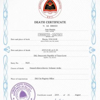 Timor Leste vital record death certificate PSD template download template file