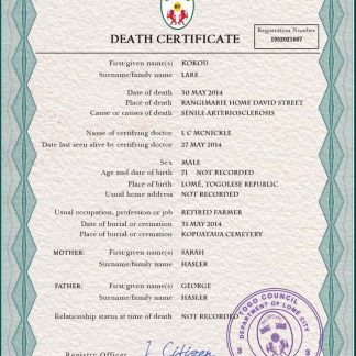 Togo death certificate PSD template download template file