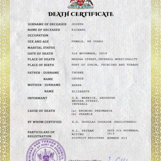 Trinidad and Tobago vital record death certificate PSD template download template file