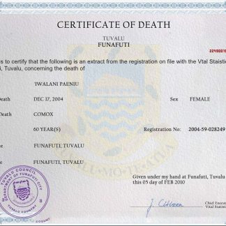 Tuvalu vital record death certificate PSD template download template file