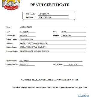 UAE vital record death certificate Word and PDF template download template file