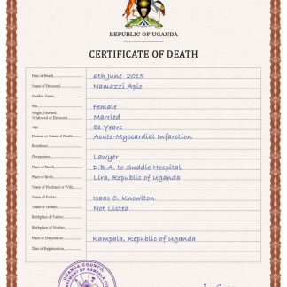 Uganda vital record death certificate PSD template download template file