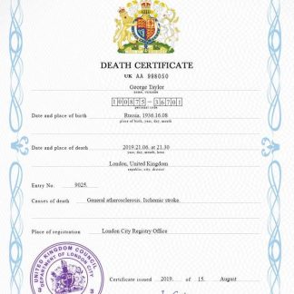 United Kingdom death certificate PSD template, completely editable download template file
