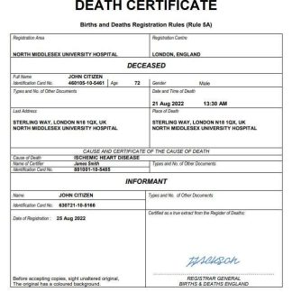 United Kingdom vital record death certificate Word and PDF template download template file