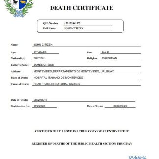 Uruguay death certificate Word and PDF template download template file