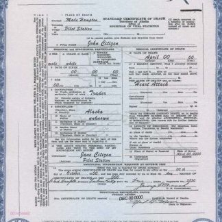 USA Alaska state death certificate template in PSD format download template file