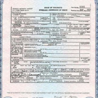 USA Colorado state death certificate template in PSD format download template file