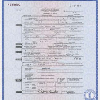 USA Kentucky state death certificate template in PSD format download template file