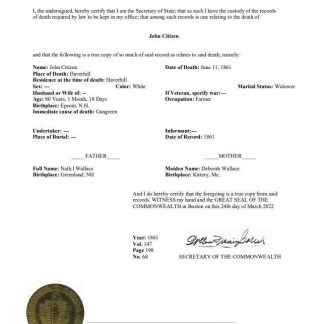USA Massachussetts Death Certificate download template file