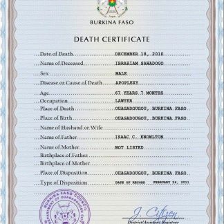 Burkina Faso vital record death certificate PSD template download template file