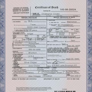 USA New York state death certificate template in PSD format download template file