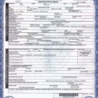 USA Oregon death cert download template file