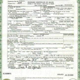 USA South Carolina state death certificate template in PSD format download template file