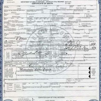 USA state Arizona death certificate template in PSD format, version 2 download template file