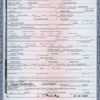 USA state Florida death certificate template in PSD format download template file