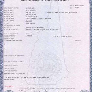 USA state New Hampshire death certificate template in PSD format download template file